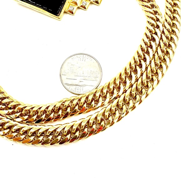 SMB Sandra Miller Burrows Pin Pendant Necklace Gold Tone Black Rhinestones - Picture 11 of 13